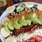 Bacon Avocado Chickpea Salad | Can't Stay Out of the Kitchen | this hearty #MainDish #salad is packed full of #protein including #bacon, #HardBoiledEggs, #chickpeas & two kinds of #cheese including #MontereyJack & #CheddarCheese. It's a great entree for hot summer nights when you don't want to heat up the kitchen. Great #TossedSalad for company or #holiday dinners too. #pork #avocados #tomatoes #GlutenFree #BaconAvocadoChickpeaSalad