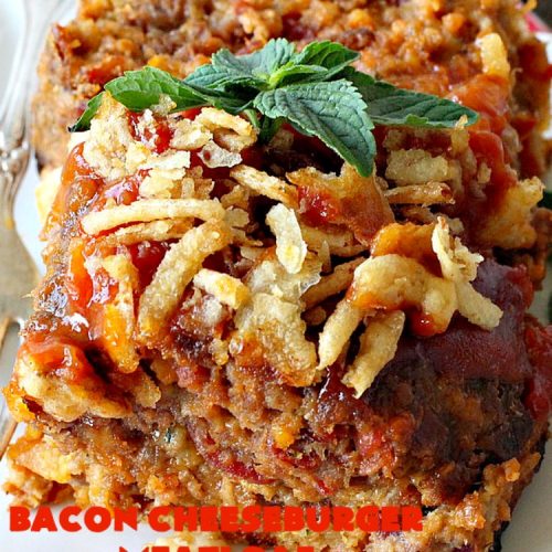 Bacon Cheeseburger Meatloaf | Can't Stay Out of the Kitchen | this awesome #PaulaDeen #meatloaf is incredible. It tastes like eating #bacon #cheeseburgers with #FrenchFriedOnions on top. Our company loved this meatloaf. #beef