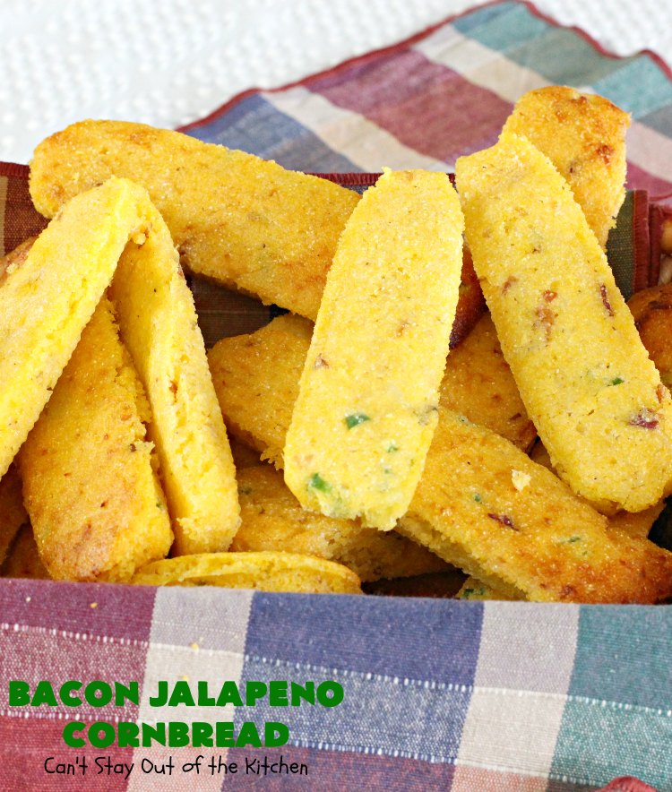 Bacon Jalapeno Cornbread | Can't Stay Out of the Kitchen | these  #CornPones are absolutely delicious. They're made with #GreekYogurt & #GlutenFree flour. They also use #bacon, #jalapenos & #Gruyere #cheese. Great side for #FathersDay or any #TexMex meal. #cornbread #BaconJalapenoCornbread