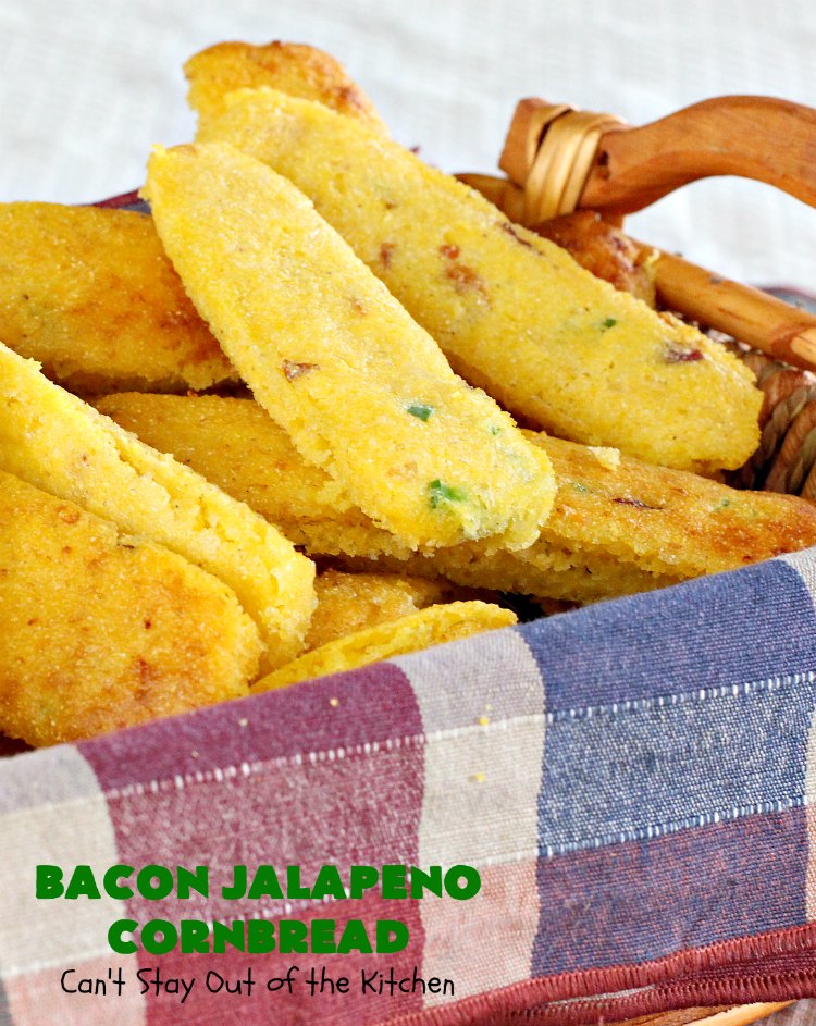 Bacon Jalapeno Cornbread | Can't Stay Out of the Kitchen | these  #CornPones are absolutely delicious. They're made with #GreekYogurt & #GlutenFree flour. They also use #bacon, #jalapenos & #Gruyere #cheese. Great side for #FathersDay or any #TexMex meal. #cornbread #BaconJalapenoCornbread