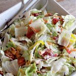 Bacon Tomato Salad | Can't Stay Out of the Kitchen | This easy #salad uses only 7 ingredients including a prepared #ColeSlawDressing making it really easy to serve for summer #holidays, picnics or potlucks. The combination of flavors is irresistible. #bacon #tomatoes #MontereyJackCheese #CheddarCheese #GlutenFree #BLTSalad #BaconTomatoSalad