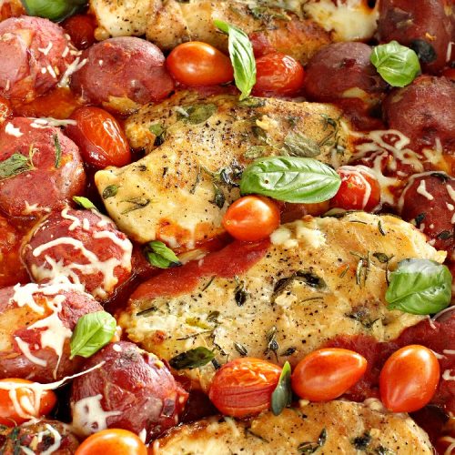 Baked Italian Chicken and Potatoes with Herb Vinaigrette | Can't Stay Out of the Kitchen