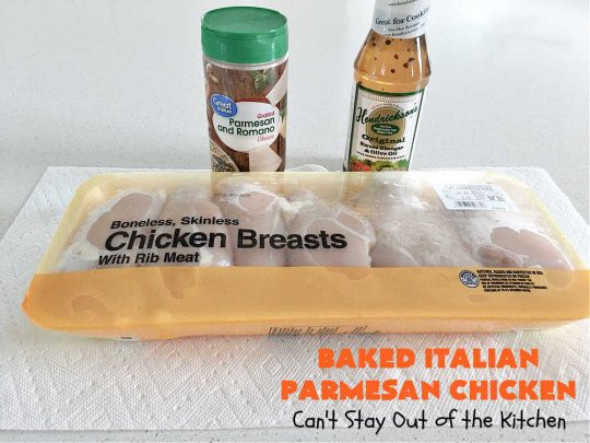 Baked Italian Parmesan Chicken | Can't Stay Out of the Kitchen | this easy 3-ingredient #chicken #recipe is a winner. So easy to toss together making it perfect for weeknight dinners when you're short on time. Great for company or #holiday dinners too. #healthy #GlutenFree #3IngredientRecipe #Italian #ParmesanCheese #BakedChicken #BakedItalianParmesanChicken
