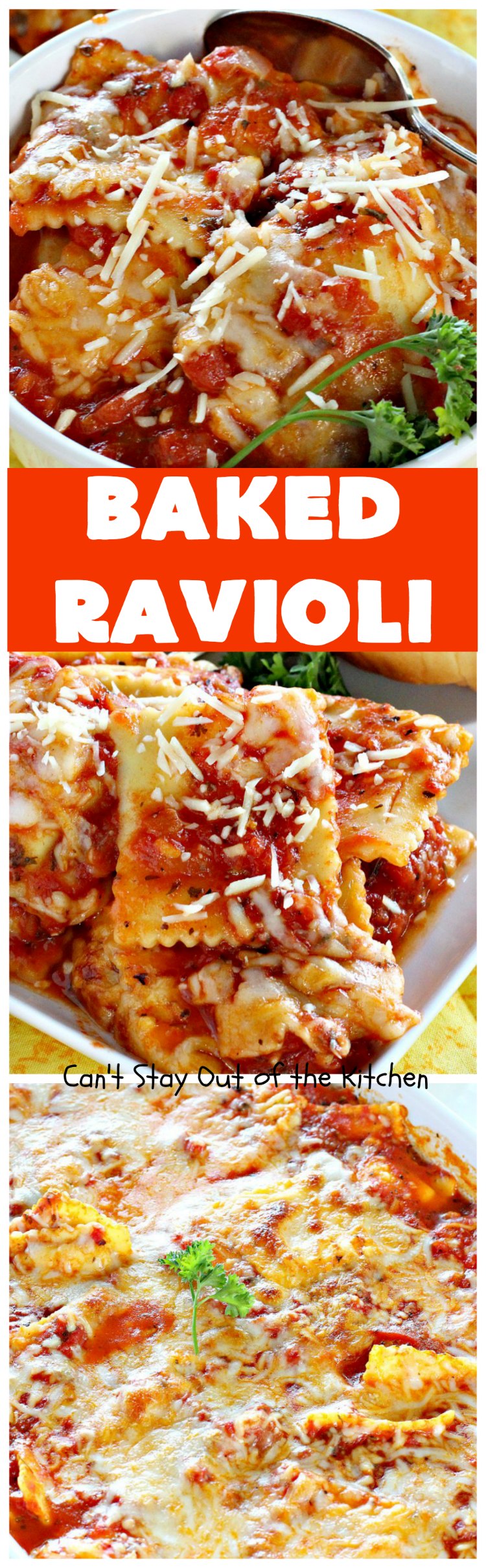 Baked Ravioli | Can't Stay Out of the Kitchen | fabulous #MarthaStewart inspiration that's kid-friendly & delicious. Perfect #pasta for #MeatlessMondays. #cheese #ravioli