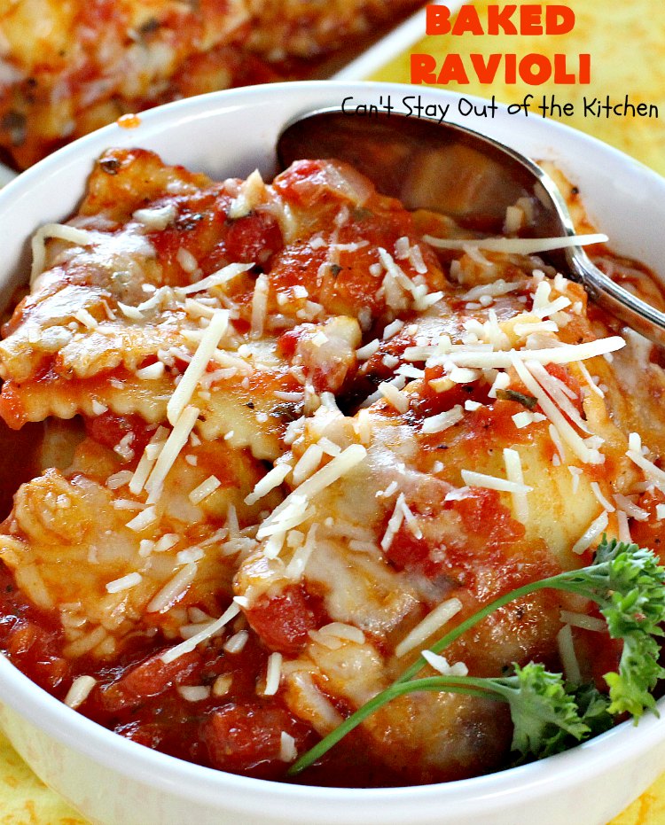 Baked Ravioli | Can't Stay Out of the Kitchen | fabulous #MarthaStewart inspiration that's kid-friendly & delicious. Perfect #pasta for #MeatlessMondays. #cheese #ravioli