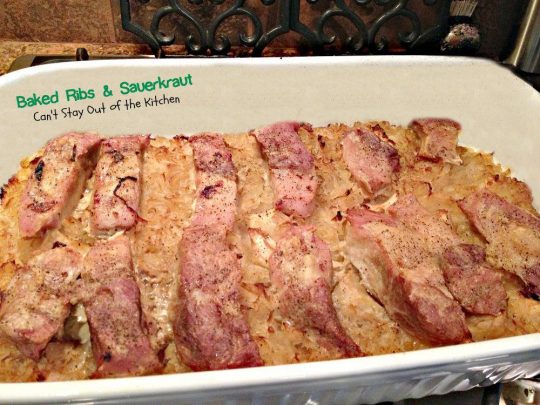 Baked Ribs and Sauerkraut | Can't Stay Out of the Kitchen | this wonderful #casserole uses #apples and brown sugar to enhance the #sauerkraut. It has a marvelous combination of flavors. #glutenfree #ribs #pork