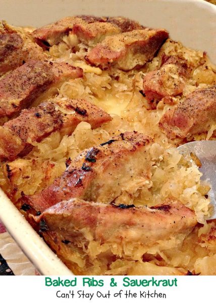 Baked Ribs and Sauerkraut | Can't Stay Out of the Kitchen | this wonderful #casserole uses #apples and brown sugar to enhance the #sauerkraut. It has a marvelous combination of flavors. #glutenfree #ribs #pork