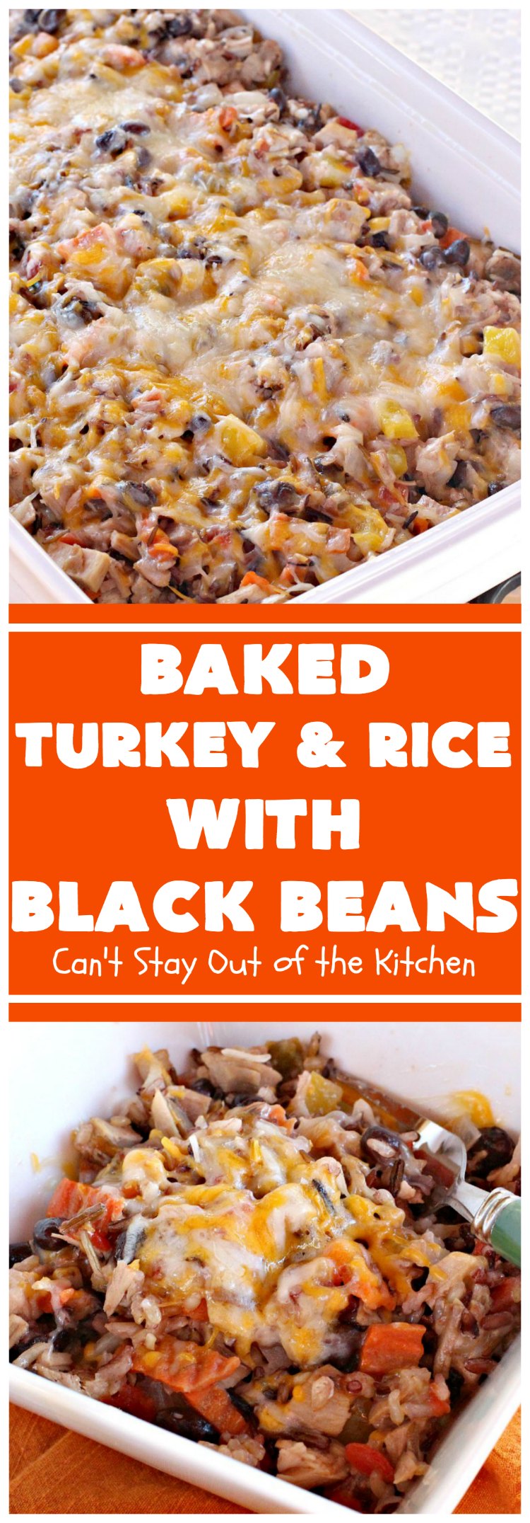 Baked Turkey and Rice with Black Beans | Can't Stay Out of the Kitchen | this delicious #TexMex #casserole is the perfect way to use up leftover #Thanksgiving #turkey!  #glutenfree #rice #cheese #blackbeans