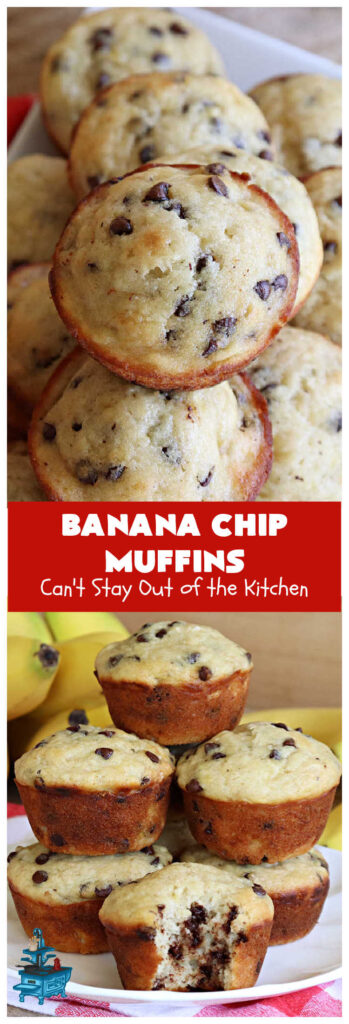 Banana Chip Muffins | Can't Stay Out of the Kitchen | These fabulous #muffins include #bananas, #applesauce & #ChocolateChips. Every bite is so scrumptious you won't be able to stay out of them. Perfect for a company, #holiday or weekday #breakfast or #brunch. #chocolate #BananaChipMuffinsBanana Chip Muffins | Can't Stay Out of the Kitchen | These fabulous #muffins include #bananas, #applesauce & #ChocolateChips. Every bite is so scrumptious you won't be able to stay out of them. Perfect for a company, #holiday or weekday #breakfast or #brunch. #chocolate #BananaChipMuffins