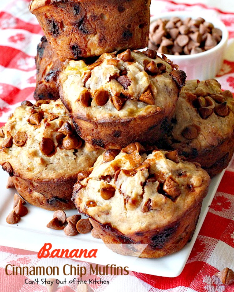 Banana Cinnamon Chip Muffins | Can't Stay Out of the Kitchen | you will drool over every bite of these luscious #banana #muffins. #cinnamonchips make them incredibly amazing. #breakfast