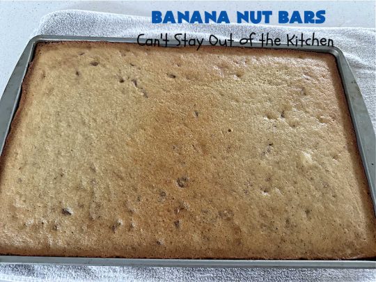 Banana Nut Bars | Can't Stay Out of the Kitchen | Be prepared to swoon over these delectable bar-type #cookies. The #brownie is made with #bananas, #walnuts & #SourCream. The #CreamCheeseIcing includes more #nuts on top. They'll cure every sweet tooth craving. Great for #potlucks, #BackyardBarbecues or anytime you have an abundance of #OverripeBananas! #dessert #BananaDessert #BananaNutBars