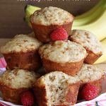Banana Toffee Muffins | Can't Stay Out of the Kitchen | These outrageous #muffins include #bananas, #applesauce & #HeathEnglishToffeeBits for an explosion of flavor your family & friends will love. Perfect for family, company or a #holiday #breakfast or #brunch. Great snacks for #tailgating parties too. #toffee #BananaMuffins #BananaToffeeMuffins