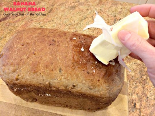 Banana Walnut Bread | Can't Stay Out of the Kitchen | this wholesome #BananaBread #recipe is so easy since it's tossed in the #breadmaker. It's light and fluffy and great for any kind of side dish or for #breakfast. #bread #BananaWalnutBread #HomeBakedBread #walnuts