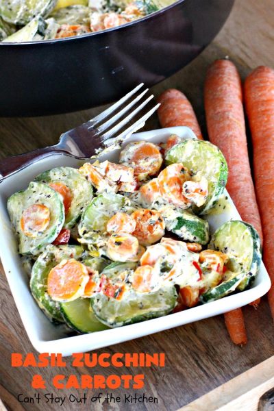 Basil Zucchini and Carrots | Can't Stay Out of the Kitchen | this quick & easy #recipe is terrific for weeknight suppers, or #holiday or company dinners. It tastes wonderful & only uses a handful of ingredients! #Zucchini #carrots #glutenFree #HolidaySideDish #BasilZucchiniAndCarrots