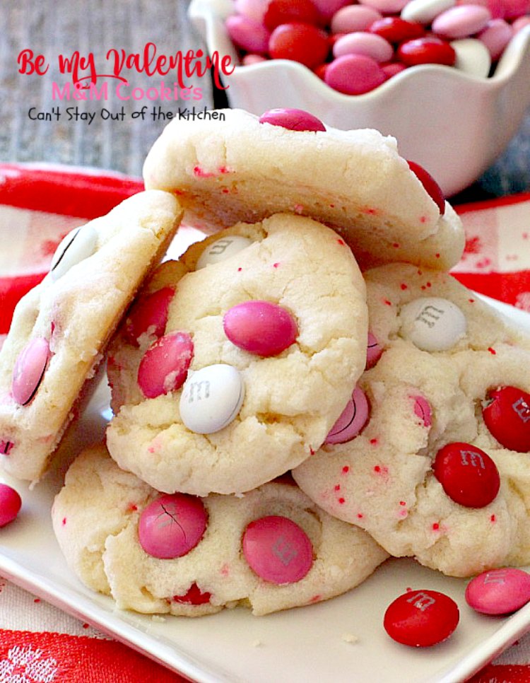 Be My Valentine M&M Cookies | Can't Stay Out of the Kitchen | these outrageous #cookies are perfect for any occasion. Just switch out the colored sugar crystals used. #ParadiseCafe #copycat recipe. #dessert #M&Ms #Valentine'sDay