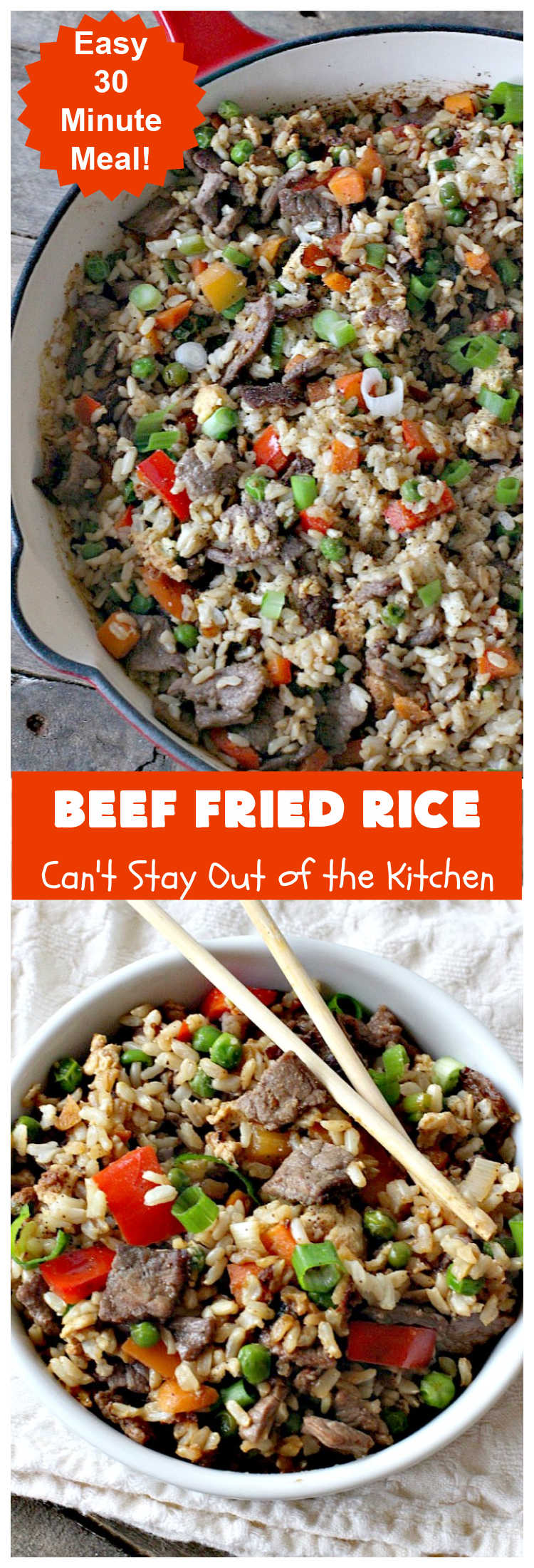 Beef Fried Rice | Can ' t Stay Out of the Kitchen / easy 30 minute meal! fabulous #FriedRice with #beef lots of #veggies. Täydellinen # FreezerMeals. #BeefFriedRice