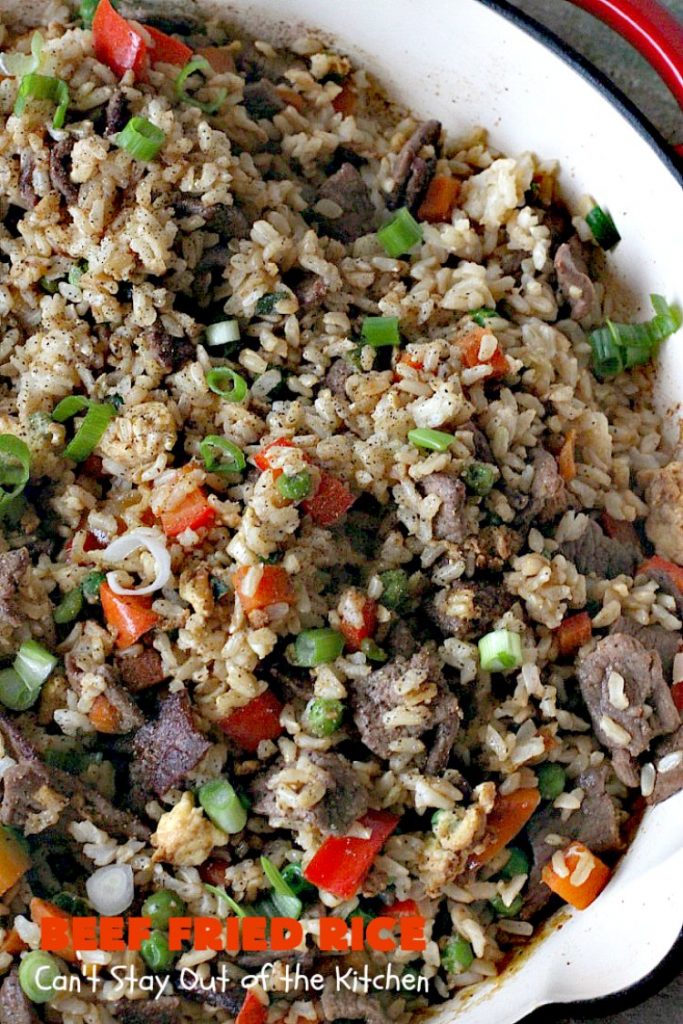 Beef Fried Rice | Can't Stay Out of the Kitchen | easy 30-minute meal! fabulous #FriedRice with #beef & lots of #veggies. Perfect for #freezermeals.