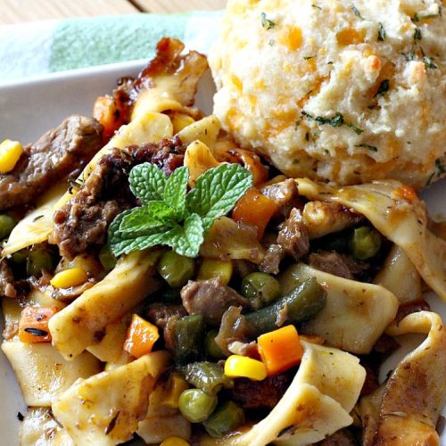 Beef Noodle Vegetable Casserole | Can't Stay Out of the Kitchen | this makes the best comfort food meal ever! The #recipe uses #StewBeef or #steak, #AmishNoodles, mixed vegetables, #Beef #Consomme #FrenchOnionSoup & #GoldenMushroomSoup. The flavors are terrific. Hearty, filling and so satisfying. #BeefNoodleCasserole #BeefNoodleVegetableCasserole #noodles #pasta