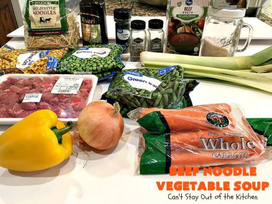 Beef Noodle Vegetable Soup | Can't Stay Out of the Kitchen | this fantastic #soup uses my favorite #Amish #noodles, #StewBeef & lots of #veggies. The seasonings make the taste awesome. It's terrific comfort food for #fall or winter meals. Our company loved this #recipe. #AmishNoodles #carrots #peas #corn #GreenBeans #beef #BeefNoodleVegetableSoup
