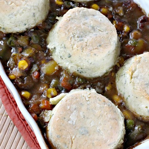 Beef Pot Pie with Herbed Biscuits | Can't Stay Out of the Kitchen