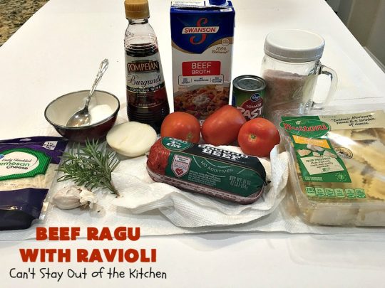 Beef Ragu with Ravioli | Can't Stay Out of the Kitchen | this fantastic #pasta entree can be ready to serve in about 40 minutes! Delicious #beef #recipe is kid-friendly & terrific for company or week night dinners when you're short on time. #GroundBeef #CheeseRavioli #BeefRaguWithRavioli #EasyWeeknightDinner