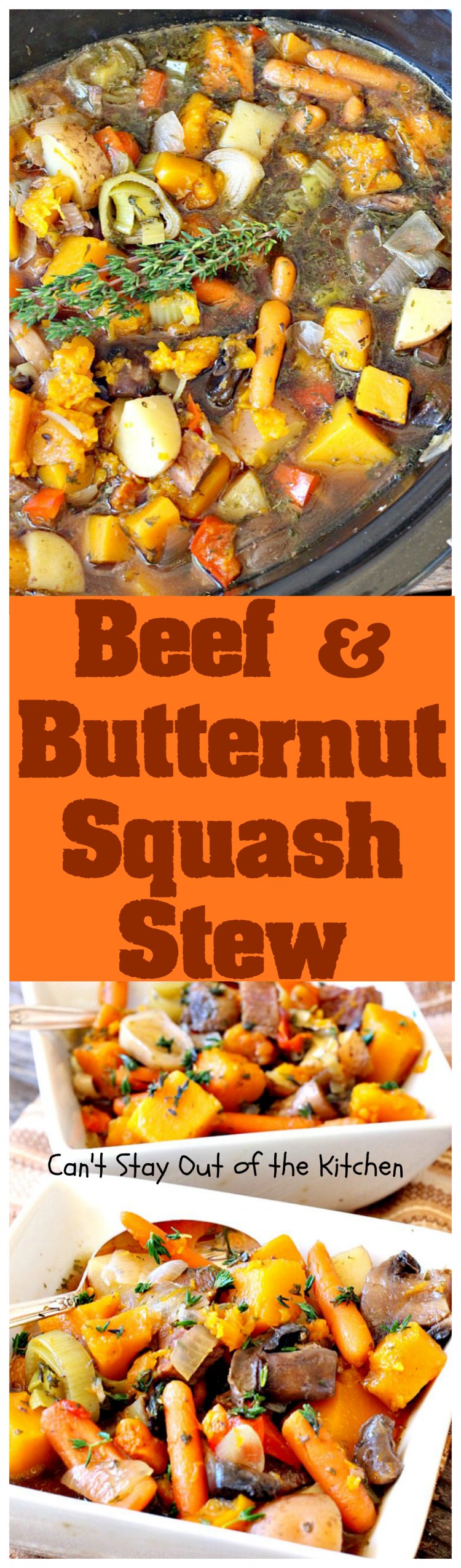 Beef and Butternut Squash Stew | Can't Stay Out of the Kitchen | amazing comfort food. #beef & #butternutsquash work so well together. We loved this #stew. Made in the #crockpot. #glutenfree #soup