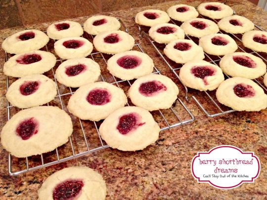 Berry Shortbread Dreams | Can't Stay Out of the Kitchen | These amazing #shortbread #cookies are filled with #raspberry jam and #almond flavoring. Then they're iced with an almond-flavored icing. They're much easier to make than they look! #dessert