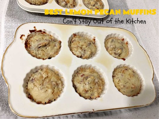 Best Lemon Pecan Muffins | Can't Stay Out of the Kitchen | these scrumptious #muffins are made with #pecans & #CandiedLemonPeel. Then they're iced with a #lemon icing to top them off. Perfect for a #holiday #breakfast like #Thanksgiving, #Christmas or #NewYearsDay. #HolidayBreakfast #ParadiseFruitCompany #ParadiseCandiedFruit #LemonPecanMuffins #LemonMuffins #BestLemonPecanMuffins