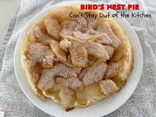 Bird's Nest Pie | Can't Stay Out of the Kitchen | Don't be thrown off by the name of this scrumptious #dessert. Rather than #pie, this #AppleDessert is more like an AppleUpsideDownCake. It uses only 7 ingredients & the perfect #dessert for young children to make. They'll enjoy the name as well as the taste of this tempting #apple #dessert. #cake #UpsideDownCake #BirdsNestPie