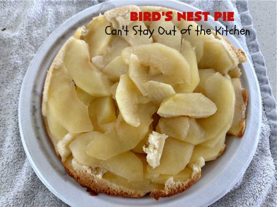 Bird's Nest Pie | Can't Stay Out of the Kitchen | Don't be thrown off by the name of this scrumptious #dessert. Rather than #pie, this #AppleDessert is more like an AppleUpsideDownCake. It uses only 7 ingredients & the perfect #dessert for young children to make. They'll enjoy the name as well as the taste of this tempting #apple #dessert. #cake #UpsideDownCake #BirdsNestPie