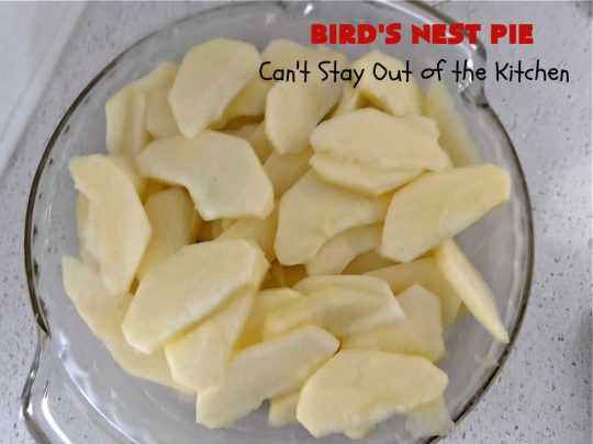 Bird's Nest Pie | Can't Stay Out of the Kitchen | Don't be thrown off by the name of this scrumptious #dessert. Rather than #pie, this #AppleDessert is more like an AppleUpsideDownCake. It uses only 7 ingredients & the perfect #dessert for young children to make. They'll enjoy the name as well as the taste of this tempting #apple #dessert. #cake #UpsideDownCake #BirdsNestPie