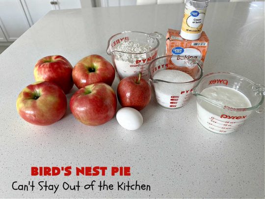 Bird's Nest Pie | Can't Stay Out of the Kitchen | Don't be thrown off by the name of this scrumptious #dessert. Rather than #pie, this #AppleDessert is more like an AppleUpsideDownCake. It uses only 7 ingredients & the perfect #dessert for young children to make. They'll enjoy the name as well as the taste of this tempting #apple #dessert. #cake #UpsideDownCake #BirdsNestPie