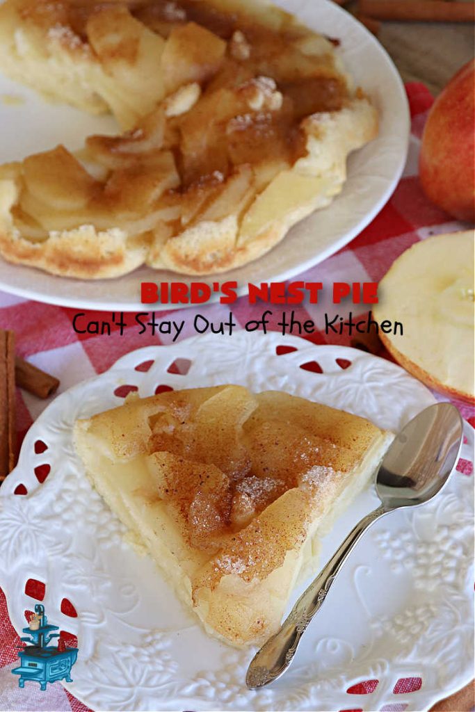 Bird's Nest Pie | Can't Stay Out of the Kitchen | Don't be thrown off by the name of this scrumptious #dessert. Rather than #pie, this #AppleDessert is more like an AppleUpsideDownCake. It uses only 7 ingredients & the perfect #dessert for young children to make. They'll enjoy the name as well as the taste of this tempting #apple #dessert. #cake #UpsideDownCake #BirdsNestPie