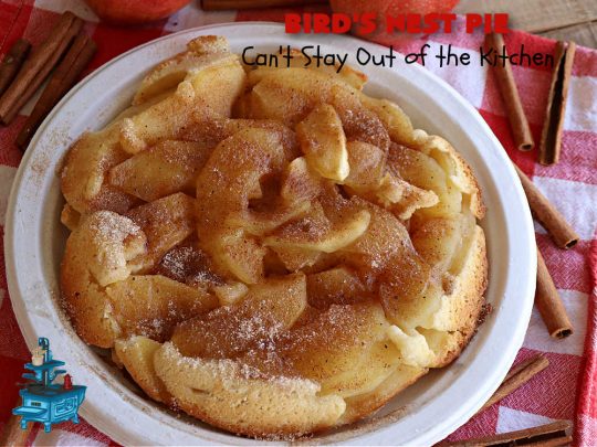 Bird's Nest Pie | Can't Stay Out of the Kitchen | Don't be thrown off by the name of this scrumptious #dessert. Rather than #pie, this #AppleDessert is more like an AppleUpsideDownCake. It uses only 7 ingredients & the perfect #dessert for young children to make. They'll enjoy the name as well as the taste of this tempting #apple #dessert. #cake #UpsideDownCake #BirdsNestPie