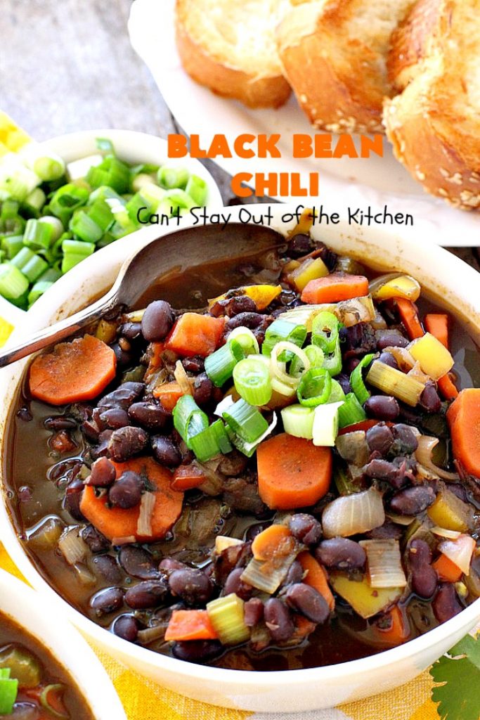 Black Bean Chili | Can't Stay Out of the Kitchen | fabulous #blackbean #chili recipe that's perfect for cold, winter days. It's healthy, #vegan, #glutenfree & #cleaneating. #TexMex #soup #MeatlessMondays