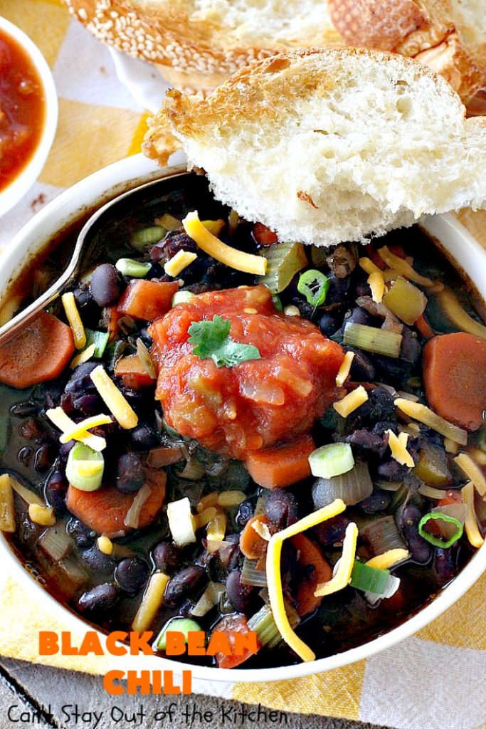 Black Bean Chili | Can't Stay Out of the Kitchen | fabulous #blackbean #chili recipe that's perfect for cold, winter days. It's healthy, #vegan, #glutenfree & #cleaneating. #TexMex #soup #MeatlessMondays
