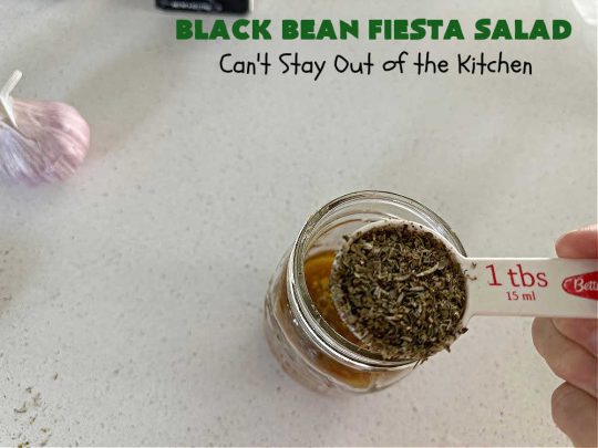 Black Bean Fiesta Salad | Can't Stay Out of the Kitchen | this quick & easy #MarinatedSalad is perfect for hot, #summer evenings when you don't want to heat your kitchen making a #SideDish. Also terrific for #potlucks, & #BackyardBarbecues. #GlutenFree #Corn #BlackBeans #salad #BlackBeanFiestaSalad