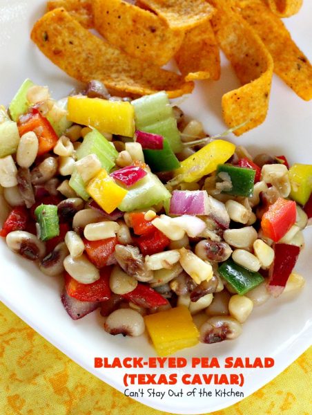 Texas Caviar a.k.a. Black-Eyed Pea Salad | Can't Stay Out of the Kitchen | perfect as a dip with #Fritos scoops or serve as a #salad. Light & refreshing & great for summer #holidays, backyard BBQs or family reunions. #glutenfree #vegan #blackeyedpeas #appetizer