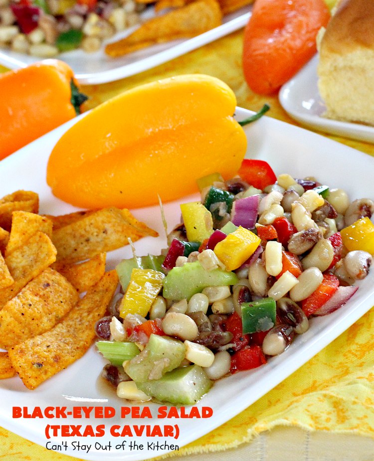 Texas Caviar a.k.a. Black-Eyed Pea Salad | Can't Stay Out of the Kitchen | perfect as a dip with #Fritos scoops or serve as a #salad. Light & refreshing & great for summer #holidays, backyard BBQs or family reunions. #glutenfree #vegan #blackeyedpeas #appetizer