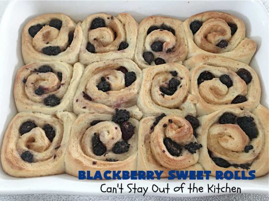 Blackberry Sweet Rolls | Can't Stay Out of the Kitchen | these luscious #SweetRolls are awesome! They're filled with #blackberries & glazed with a heavenly #ButtercreamIcing. Every bite will rock your world! Terrific for a weekend, company or #holiday #breakfast like #Thanksgiving or #Christmas. Plus, these are kneaded in the #breadmaker so they're so much easier than many #CinnamonRoll #recipes. #BlackberrySweetRollsBlackberry Sweet Rolls | Can't Stay Out of the Kitchen | these luscious #SweetRolls are awesome! They're filled with #blackberries & glazed with a heavenly #ButtercreamIcing. Every bite will rock your world! Terrific for a weekend, company or #holiday #breakfast like #Thanksgiving or #Christmas. Plus, these are kneaded in the #breadmaker so they're so much easier than many #CinnamonRoll #recipes. #BlackberrySweetRolls
