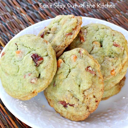 Blarney Stones | Can't Stay Out of the Kitchen | Enjoy the luck of the #Irish with these fantastic #cookies. They're made with #pecans, #PistachioPuddingMix, #AlmondExtract & #ButterscotchMorsels & are so mouthwatering. They are terrific for #tailgating or #holiday parties. #dessert #ChristmasCookieExchange #StPatricksDay #BlarneyStones