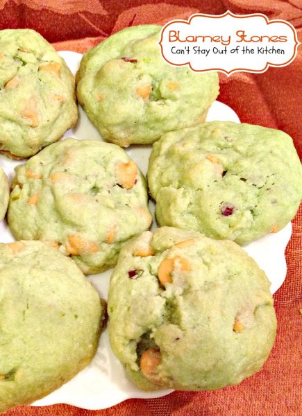 Blarney Stones | Can't Stay Out of the Kitchen | these fabulous #cookies use #butterscotchchips, #pistachios, #pistachiopuddingmix and almond extract for incredible flavor. Great for #holiday baking. #dessert