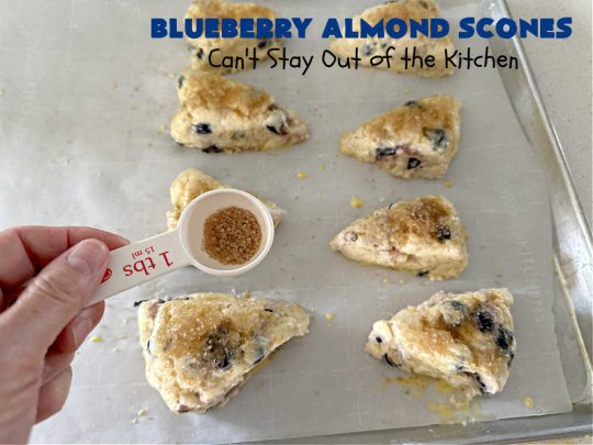 Blueberry Almond Scones | Can't Stay Out of the Kitchen | #BlueberryAlmondScones are outrageously good. These amazing #scones include #blueberries, #almonds & #AlmondExtract. They are so delightful with your morning coffee that you won't be able to put them down! Try these scrumptious treats for a weekend, company or #holiday #breakfast like #Thanksgiving, #Christmas or #NewYears. Everyone will swoon! #HolidayBreakfast