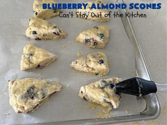 Blueberry Almond Scones | Can't Stay Out of the Kitchen | #BlueberryAlmondScones are outrageously good. These amazing #scones include #blueberries, #almonds & #AlmondExtract. They are so delightful with your morning coffee that you won't be able to put them down! Try these scrumptious treats for a weekend, company or #holiday #breakfast like #Thanksgiving, #Christmas or #NewYears. Everyone will swoon! #HolidayBreakfast