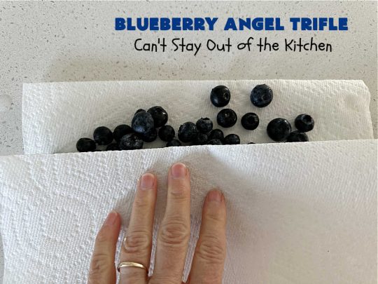 Blueberry Angel Trifle | Can't Stay Out of the Kitchen | this spectacular #dessert uses only 5 ingredients! It's super easy to whip up & is so rich and decadent that you'll be left with only crumbs! Everyone RAVES over this heavenly #BlueberryAngelDessert. Great for company or #holidays. #AngelFoodCake #blueberries #BlueberryPieFilling #CreamCheese #BlueberryAngelTrifle