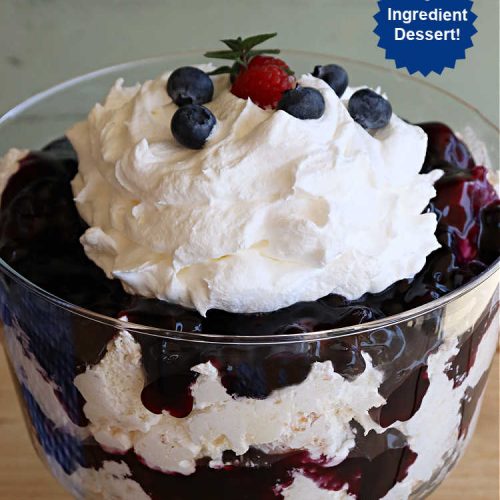 Blueberry Angel Trifle | Can't Stay Out of the Kitchen | this spectacular #dessert uses only 5 ingredients! It's super easy to whip up & is so rich and decadent that you'll be left with only crumbs! Everyone RAVES over this heavenly #BlueberryAngelDessert. Great for company or #holidays. #AngelFoodCake #blueberries #BlueberryPieFilling #CreamCheese #BlueberryAngelTrifle