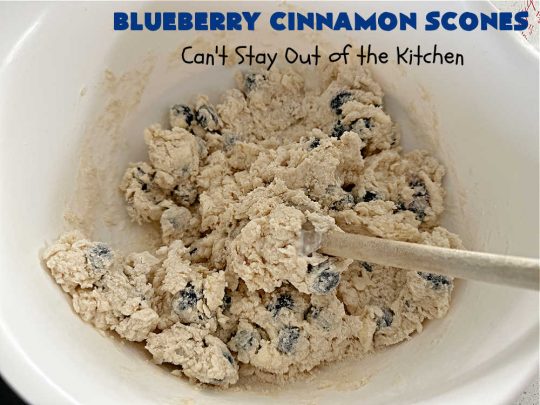 Blueberry Cinnamon Scones | Can't Stay Out of the Kitchen | these #scones are absolutely delightful.. They have a soft, almost bread-like texture & they're filled with #blueberries, baked with a #CinnamonSugar topping & iced with a powdered sugar glaze. They're fantastic for weekend, company or a #holiday #breakfast. Every bite will have you swooning! #BlueberryCinnamonScones
