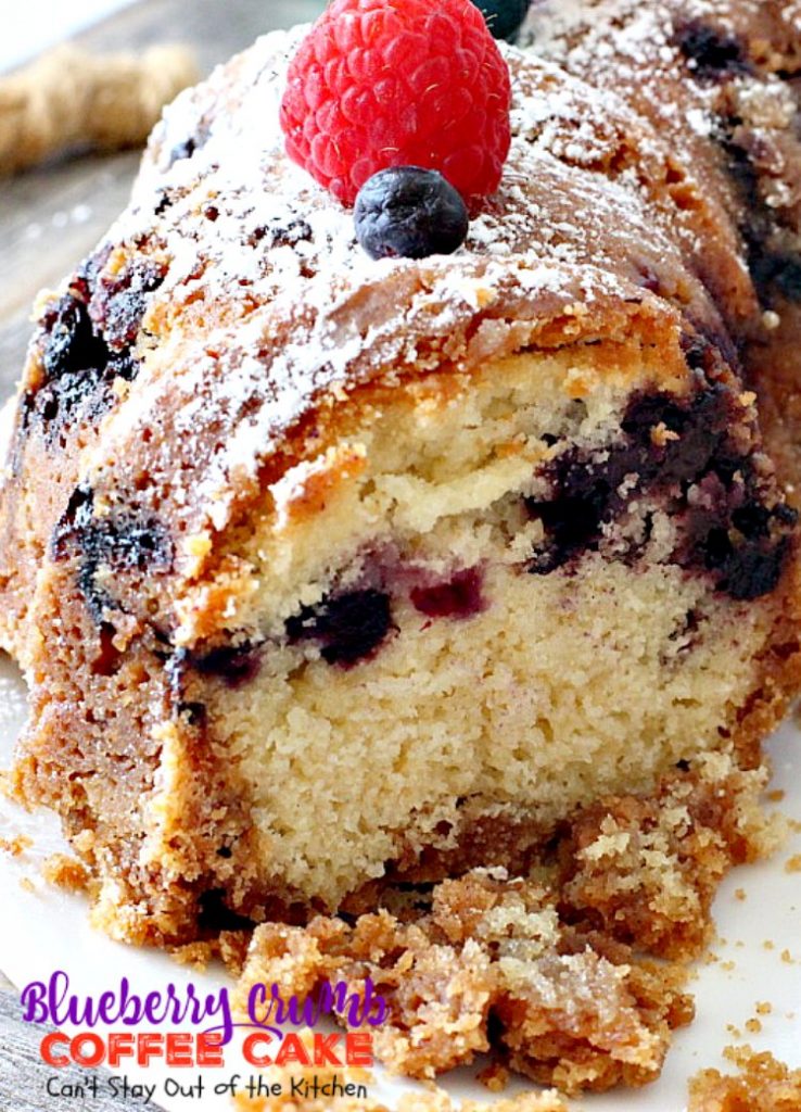 Blueberry Crumb Coffee Cake | Can't Stay Out of the Kitchen | delicious #coffeecake is filled with #blueberries & a crumb topping that's heavenly. Perfect for #FathersDay and other #holidays. #breakfast