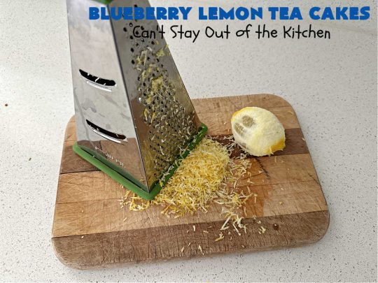 Blueberry Lemon Tea Cakes | Can't Stay Out of the Kitchen | these adorable #TeaCakes are made with fresh #blueberries & 3 kinds of #lemon flavoring including #LemonZest, #LemonJuice & #LemonExtract. They pop in flavor & are both #SugarFree & #GlutenFree. Terrific #dessert for family or friends with #Celiac or #Diabetes. #BlueberryDessert #LemonDessert #cake #BlueberryLemonTeaCakes