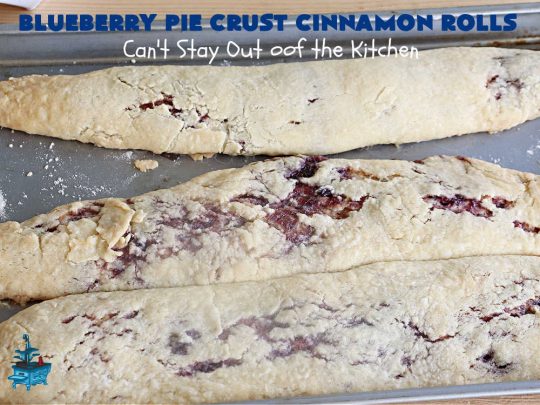 Blueberry Pie Crust Cinnamon Rolls | Can't Stay Out of the Kitchen | This down-home #vintage #recipe for #PieCrustCinnamonRolls is outstanding! Easy to whip up and so delicious for #breakfast or to snack on throughout the day. Beware! You won't be able to keep your hands out of these delicious #blueberry treats. #CinnamonRolls #PieCrust #BlueberryJam #HolidayBreakfast #BlueberryPieCrustCinnamonRolls